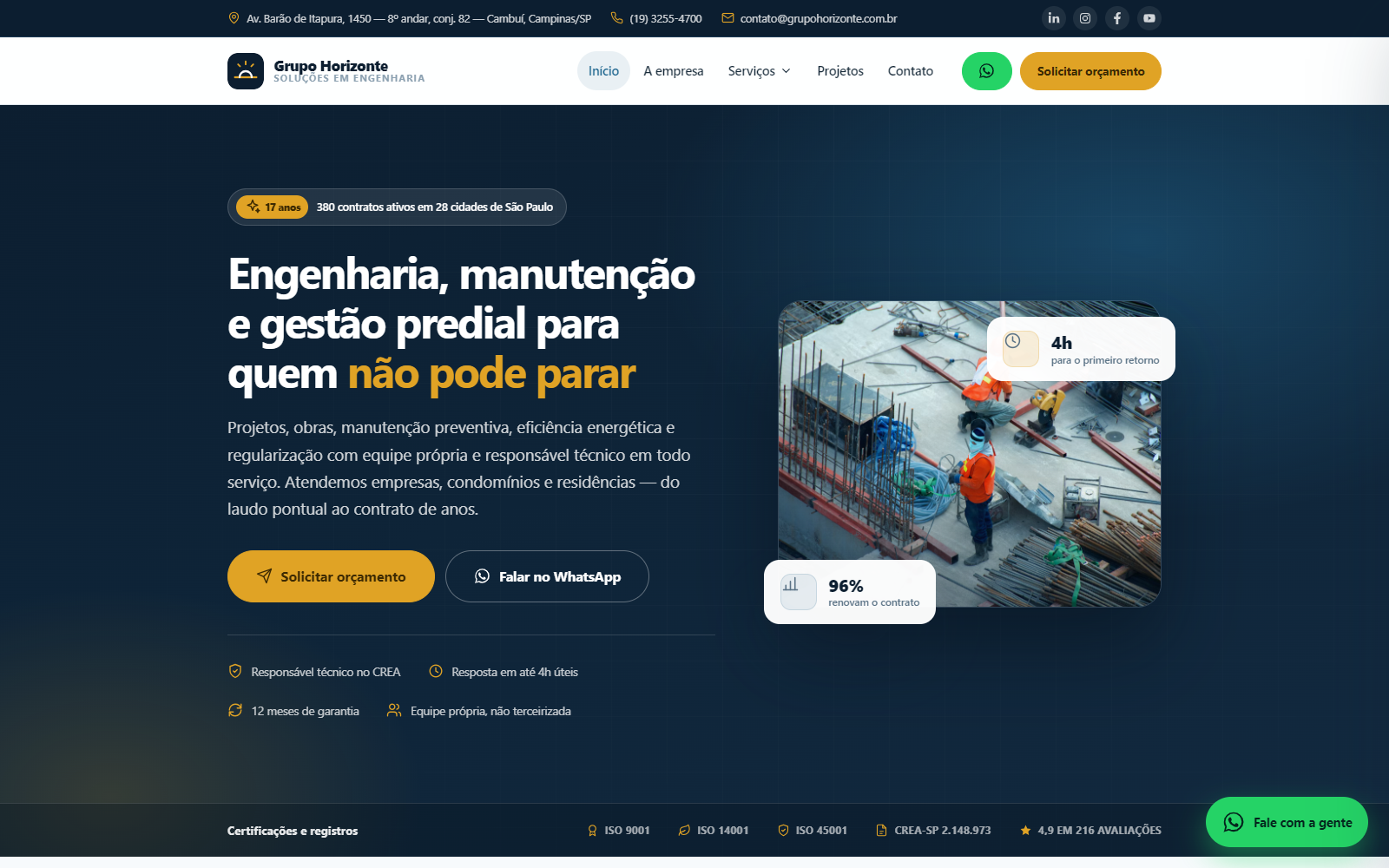 Conceito demonstrativo de site institucional para o Grupo Horizonte